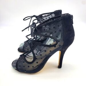 Torrid Shoes Women 7.5W Mesh Polkadot Pumps Lace Up Heel Black
